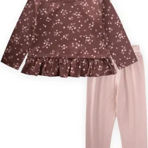 Desenli Uzun Kollu T-Shırt Takım 1-8 Yaş Mürdüm